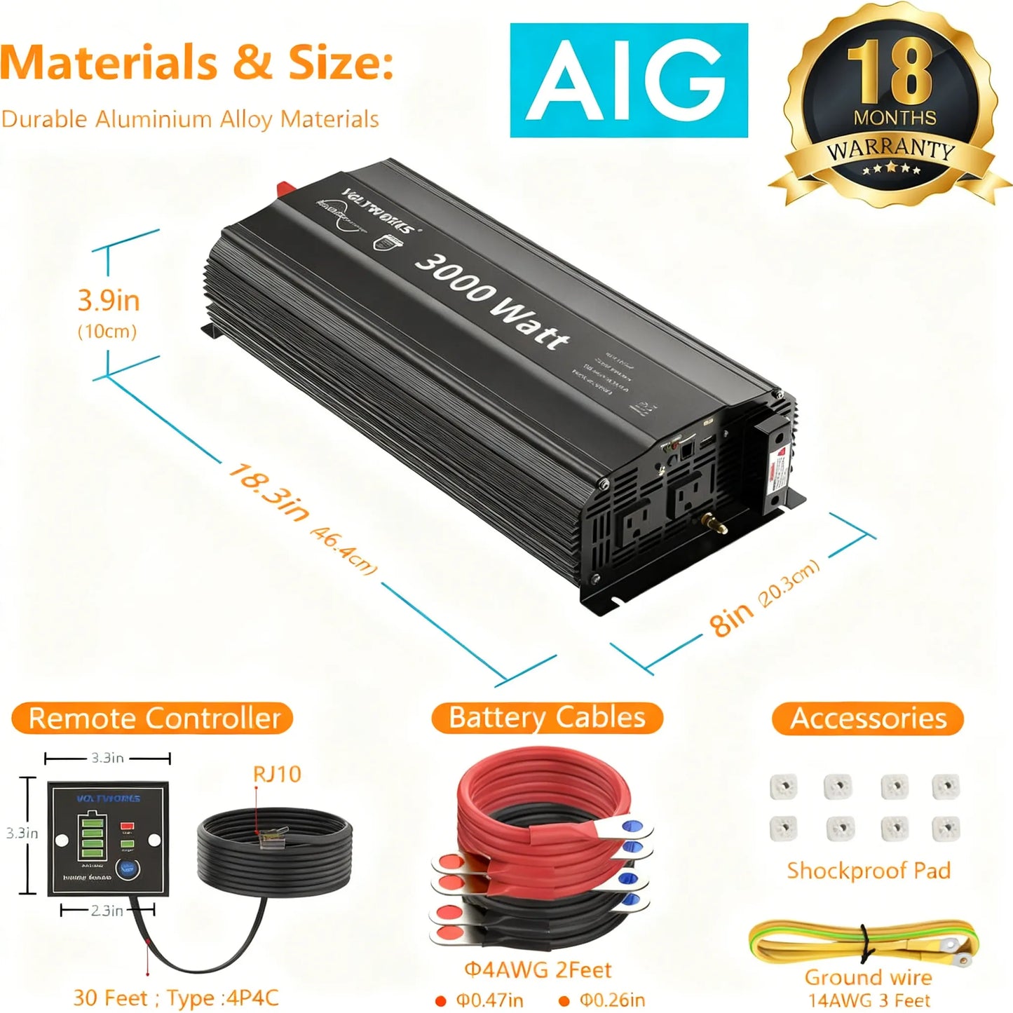 3000W Pure Sine Wave Inverter, UL Certified & Lithium Battery Compatible