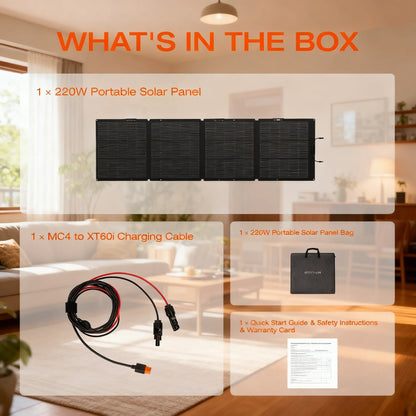 220W Foldable Solar Panel, 25% Efficiency & IP68 Waterproof
