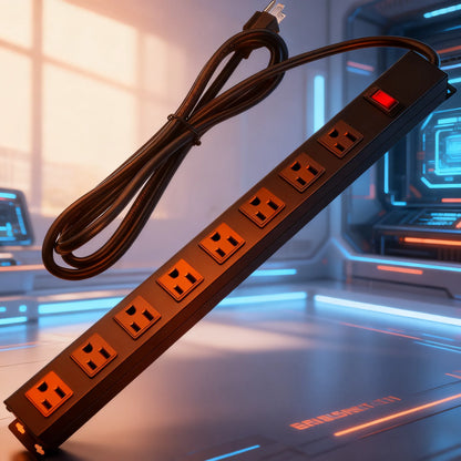 Pro-Series Metal Power Strip, 8/10/12 Outlet Options, Heavy-Duty Commercial/Industrial Use, Widely Spaced Outlets, Circuit Breaker Protected, 6 FT 14AWG Cord