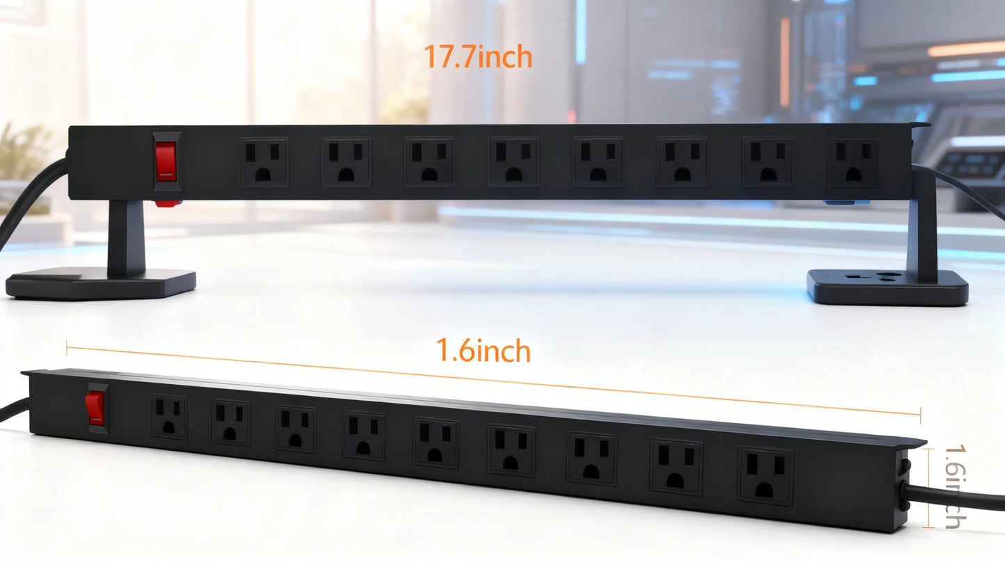 Pro-Series Metal Power Strip, 8/10/12 Outlet Options, Heavy-Duty Commercial/Industrial Use, Widely Spaced Outlets, Circuit Breaker Protected, 6 FT 14AWG Cord