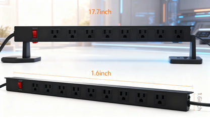 Pro-Series Metal Power Strip, 8/10/12 Outlet Options, Heavy-Duty Commercial/Industrial Use, Widely Spaced Outlets, Circuit Breaker Protected, 6 FT 14AWG Cord