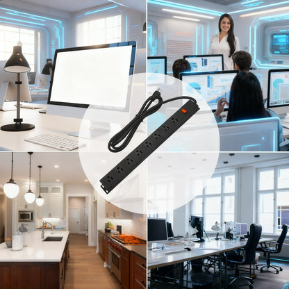 Pro-Series Metal Power Strip, 8/10/12 Outlet Options, Heavy-Duty Commercial/Industrial Use, Widely Spaced Outlets, Circuit Breaker Protected, 6 FT 14AWG Cord