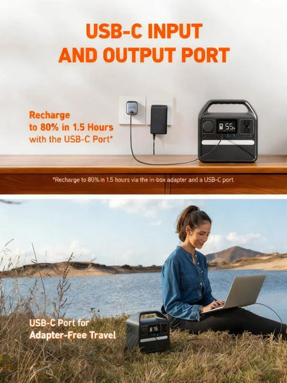 300W 6-Port Power Station, 60W USB-C PD & Solar Ready for Outdoor